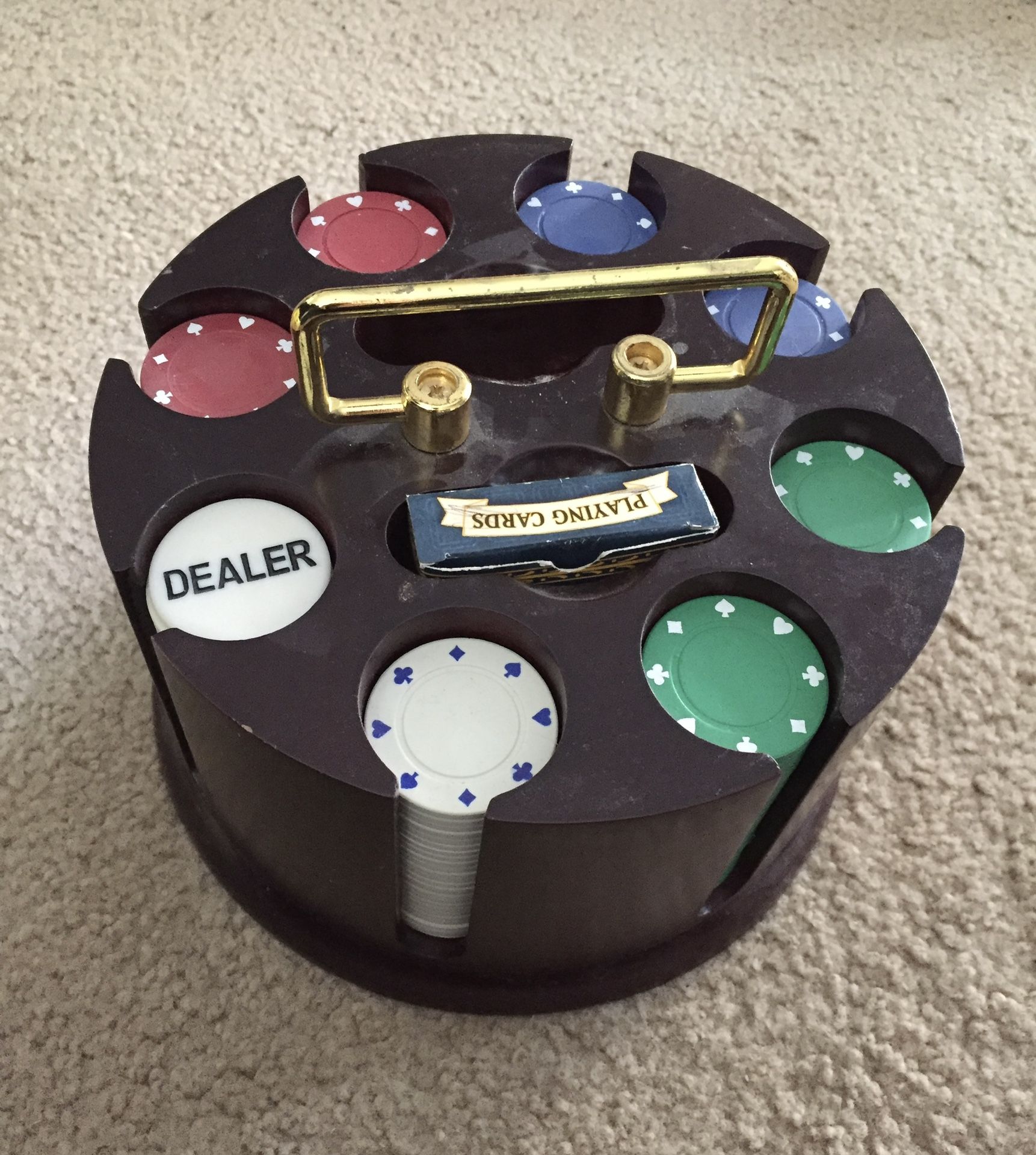 New Hardwood Poker Caddy With Chips And Official Playing Cards