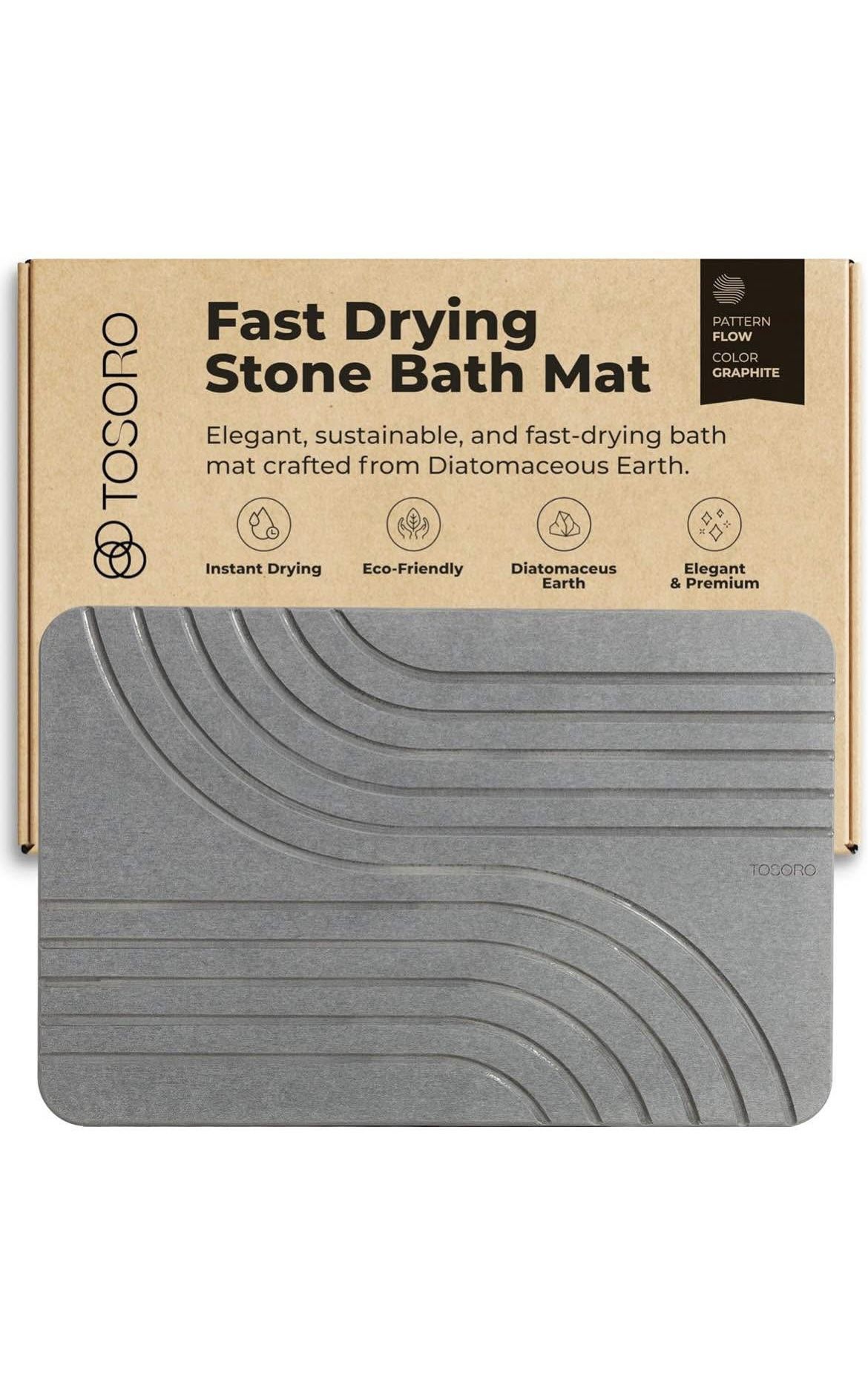 Tosoro Stone Bath Mat Quick Dry, Non-Slip Diatomaceous Earth Bathroom Floor Mat Super Absorbing
