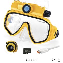 Diving Mask with 2K Camera, Adult Scuba Dive Mask for Snorkeling 2K/1080P Video, 170° Wide Angle, Up to 50 ft, Anti-Fog Tempered Glass Lenses, Detacha