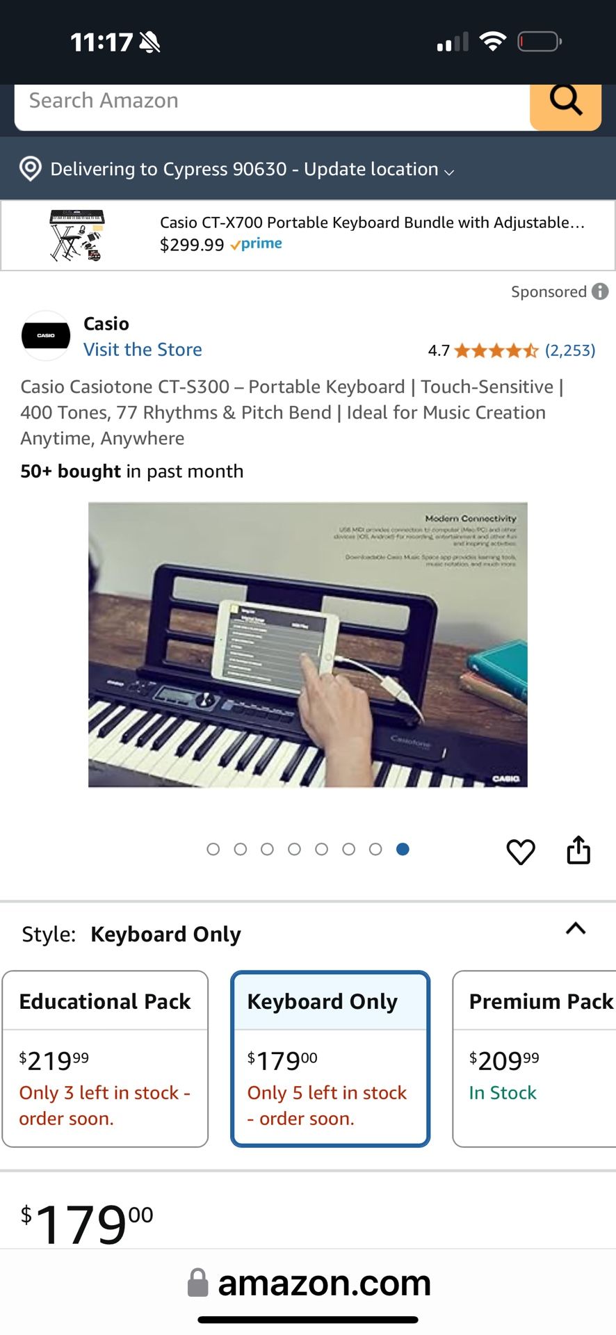 Casio Casiotone CT-S300 – Portable Keyboard | Touch-Sensitive | 400 Tones, 77 Rhythms & Pitch Bend | Ideal for Music Creation Anytime, Anywhere