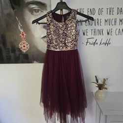 Pink & Violet Burgundy With Gold Sequin Kids Dress Size 8