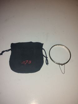 Silver Bangle Bracelet with Safety Chain