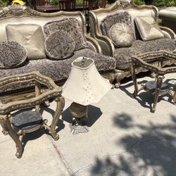 3pc Set Antique Sofa, Loveseat And Chair With 