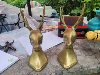 Brass Deer Head Bookends Set of 2