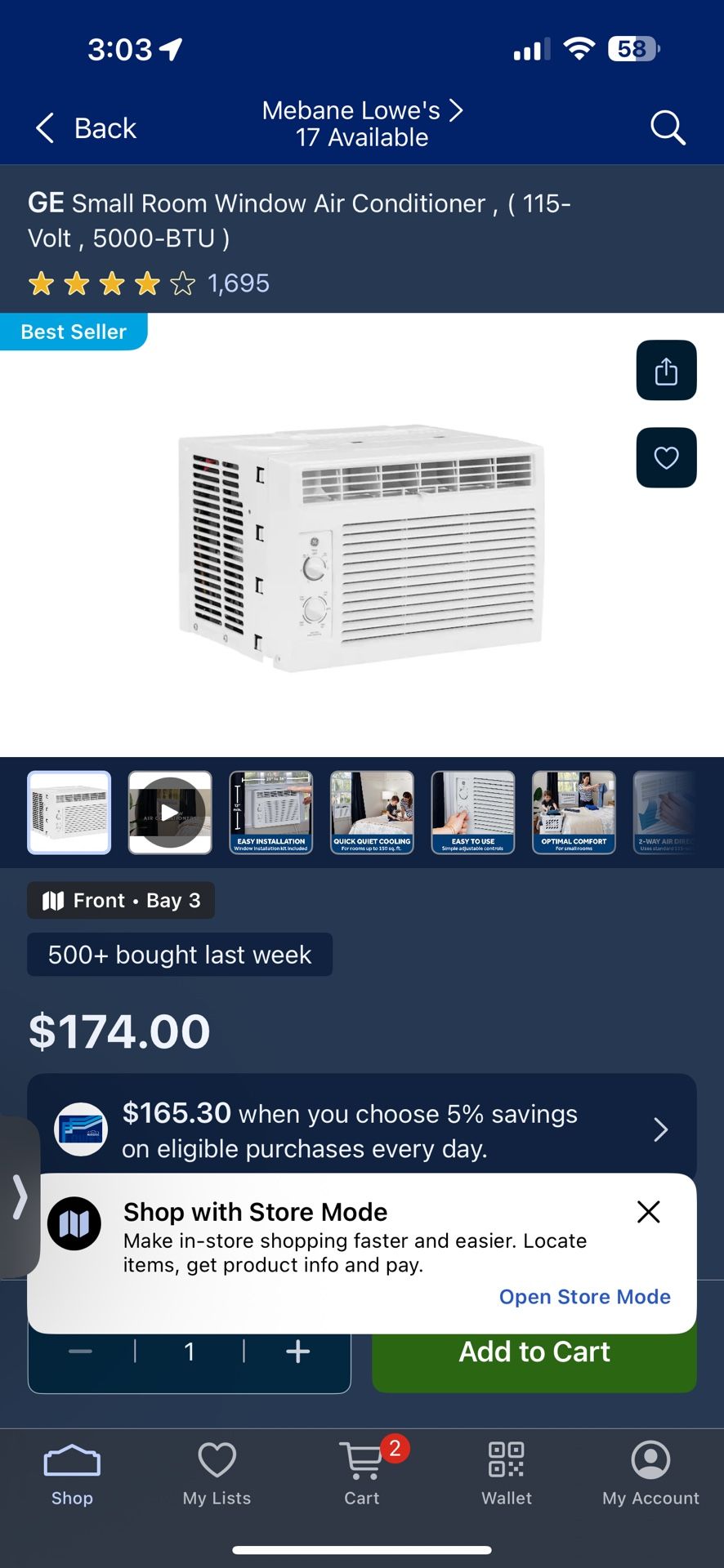 GE Small Room Window Air Conditioner 5000-BTU