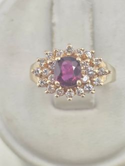 14k gold diamond and rhodolite garnet ring