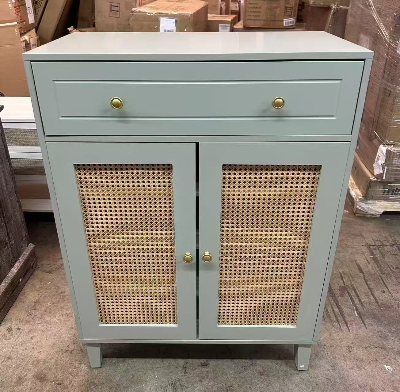F1880 new in box mint green Shoe Cabinet with Doors and Drawer, Modern Shoe Storage Cabinet for Entryway, Mint Green Rattan Shoes Cabinet with Adjusta