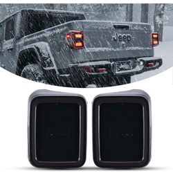 Kiwi Master Smoked LED Tail Lights for 2020-2025 Jeep Gladiator JT Accessories Taillights Brake Light Reverse Light Turn Signal Light (Black Housing S