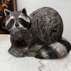 Vintage signed 1980 handcrafted Raccoon ceramic sculpture statue figure Rare find  approx 7.5” x 11” in great condition