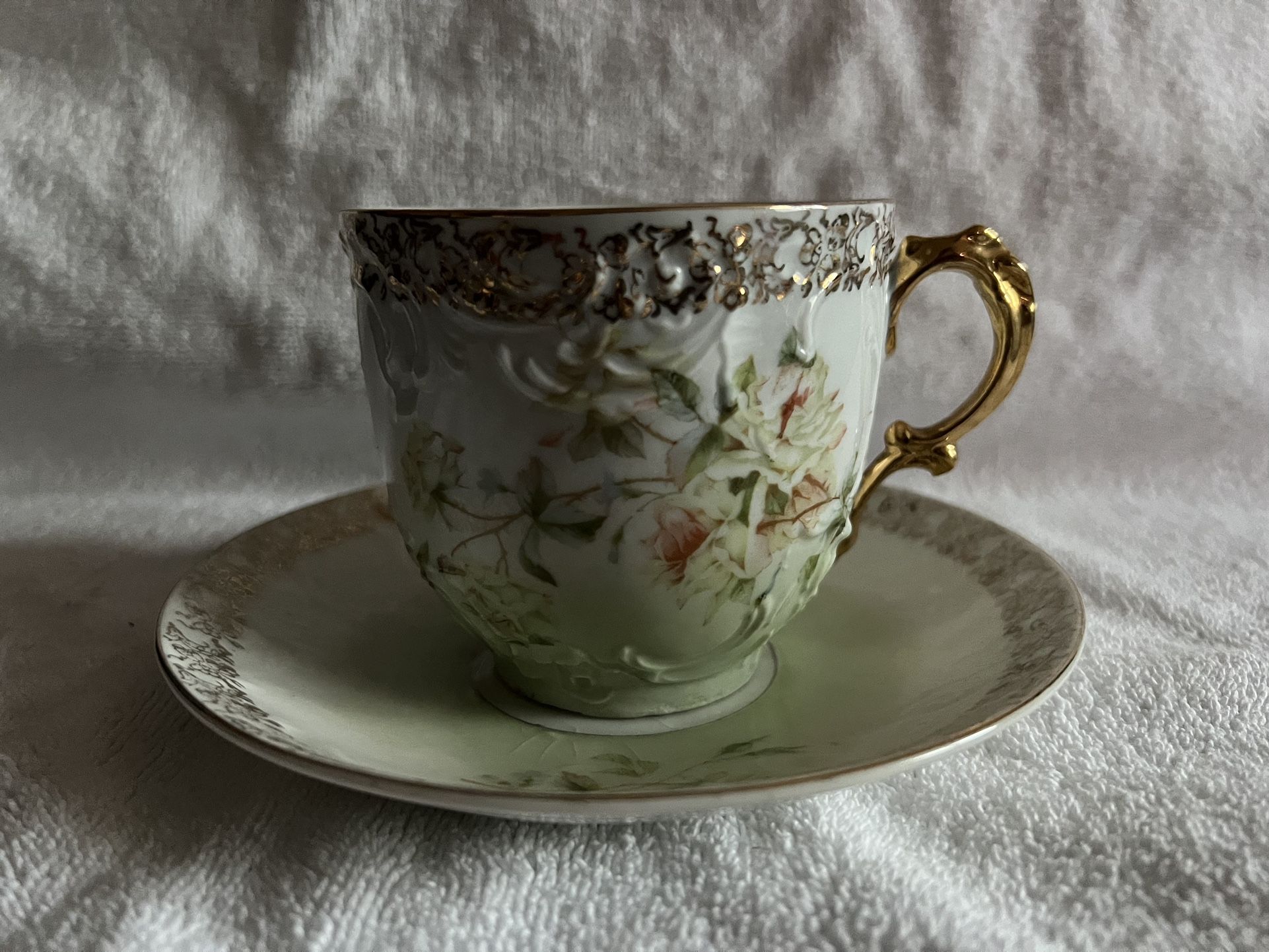 Carl Tielsch Antique Mustache Tea Cup and Matching Saucer Germany