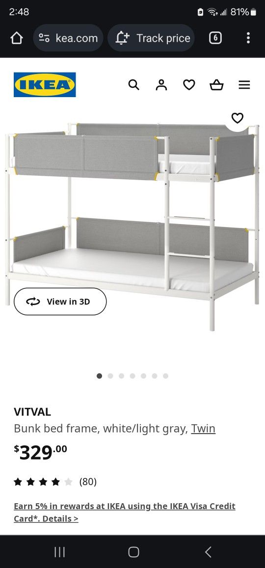 Ikea VITVAL Bunk bed frame with trundle, white/light gray, Twin for