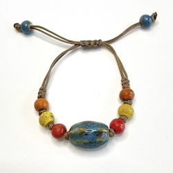 Colorful bead bracelet tropical bohemian knotted cord unisex