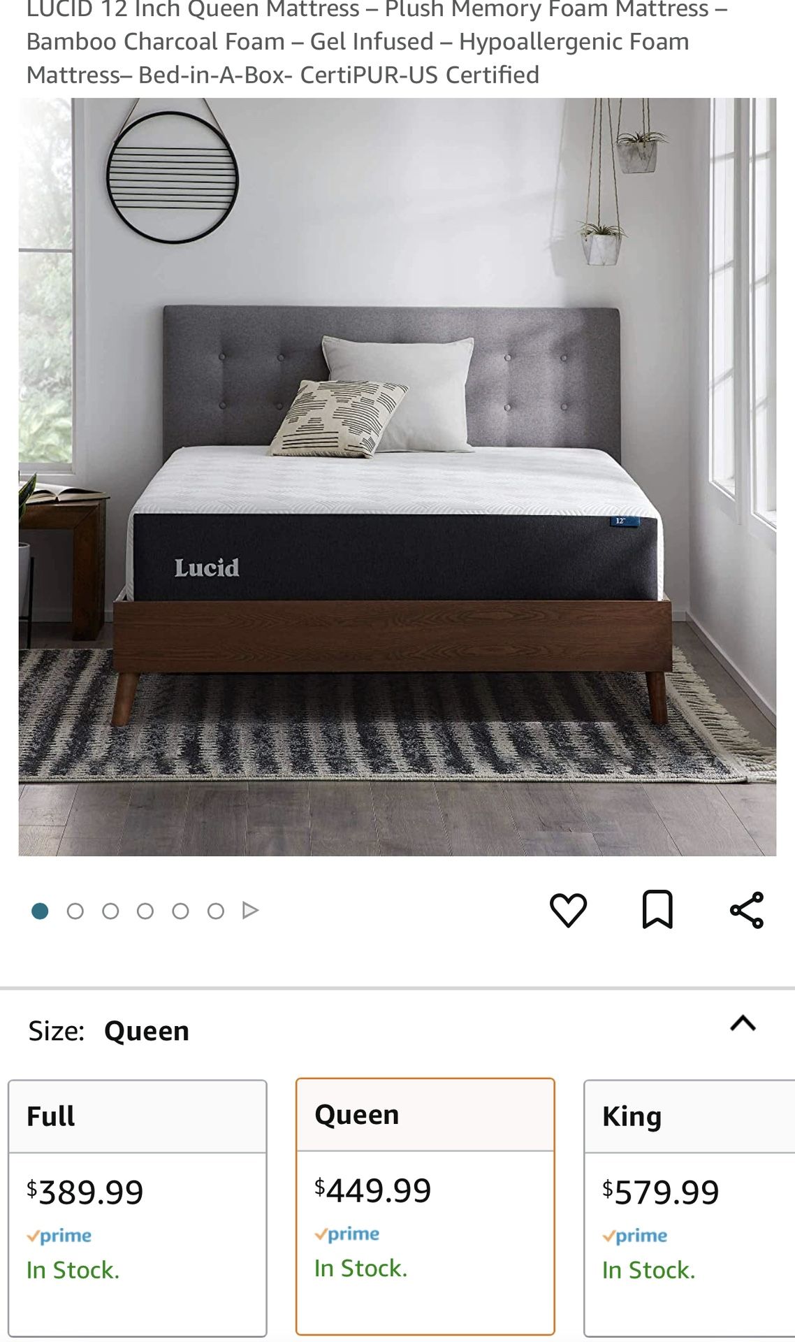 Lucid Queen 12” Memory Foam Mattress