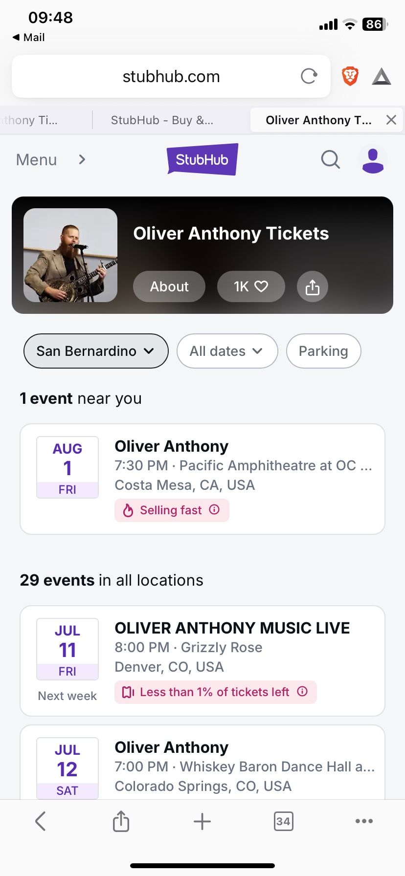 OLIVER ANTHONY TICKETS