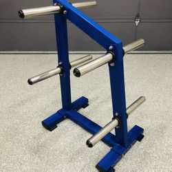 Heavy-Duty Olympic Weight Stand With 8 Holders, SOLID, Deep Blue Powder Coated, No Branding, Padded Base Legs, Garaged, Great Condition.