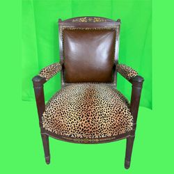 Regency Style Armchair with Leopard and Leather upholstery with Bronze Mounts