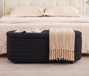 Black Upholstered Storage Ottoman Bench