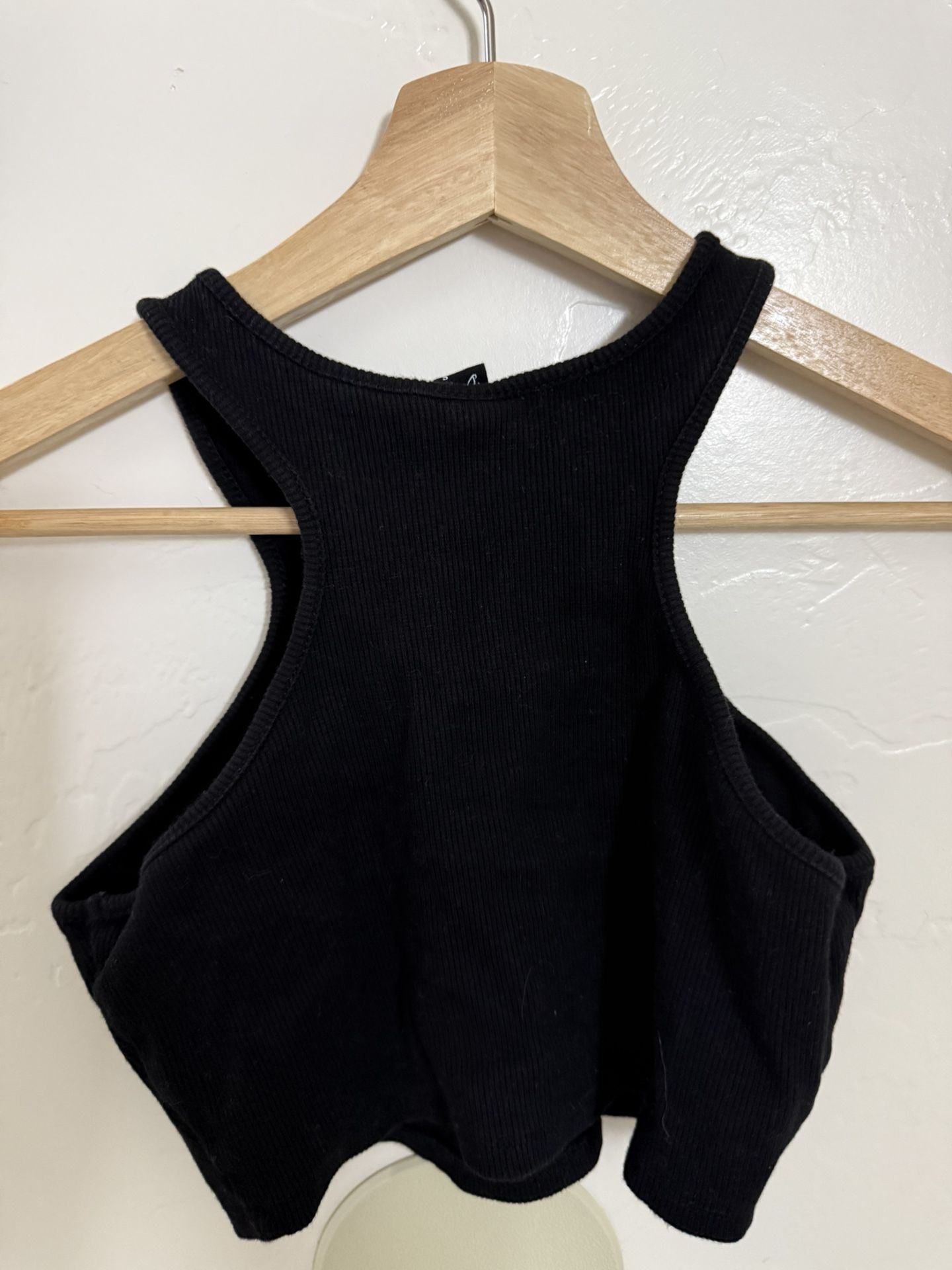 Black Ribbed Cut-Out Crop Top