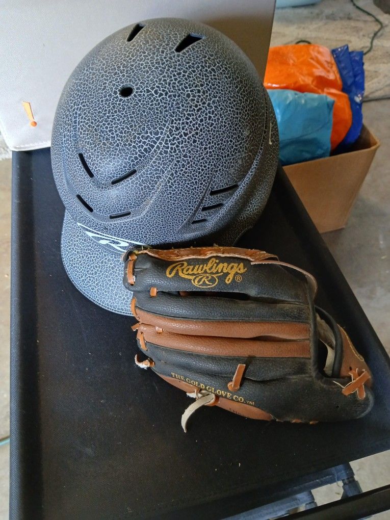 Baseball Helmet And Glove