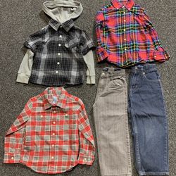 Bundle Boys size 4T flannel and plaid shirts jeans pants and sweater vests - Levi’s shirt and 511 jeans outfit - 2 Tony hawk shirts and jeans