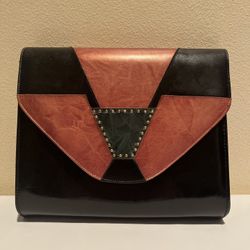 Vintage Margaret J black Leather and Tan Accent Shoulder Crossbody Purse