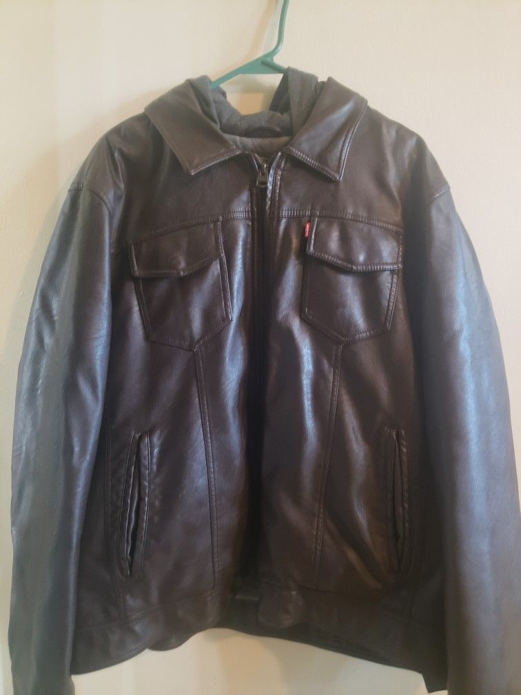 Levi's brown leather jacket with hood LX