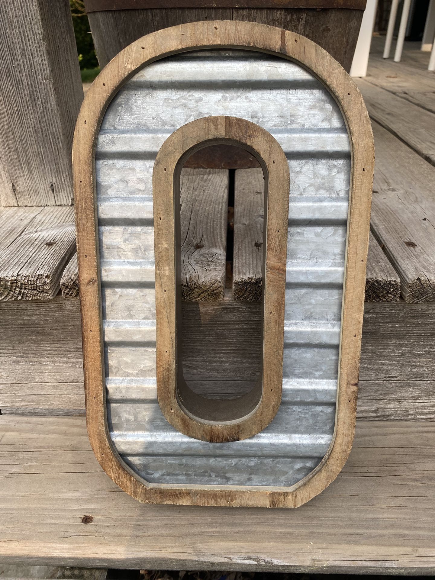 Wood And Metal Galvanized Rustic Letter “O” Decor