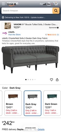 vidaXL Chesterfield 2-Seater Sofa – Dark Gray Fabric