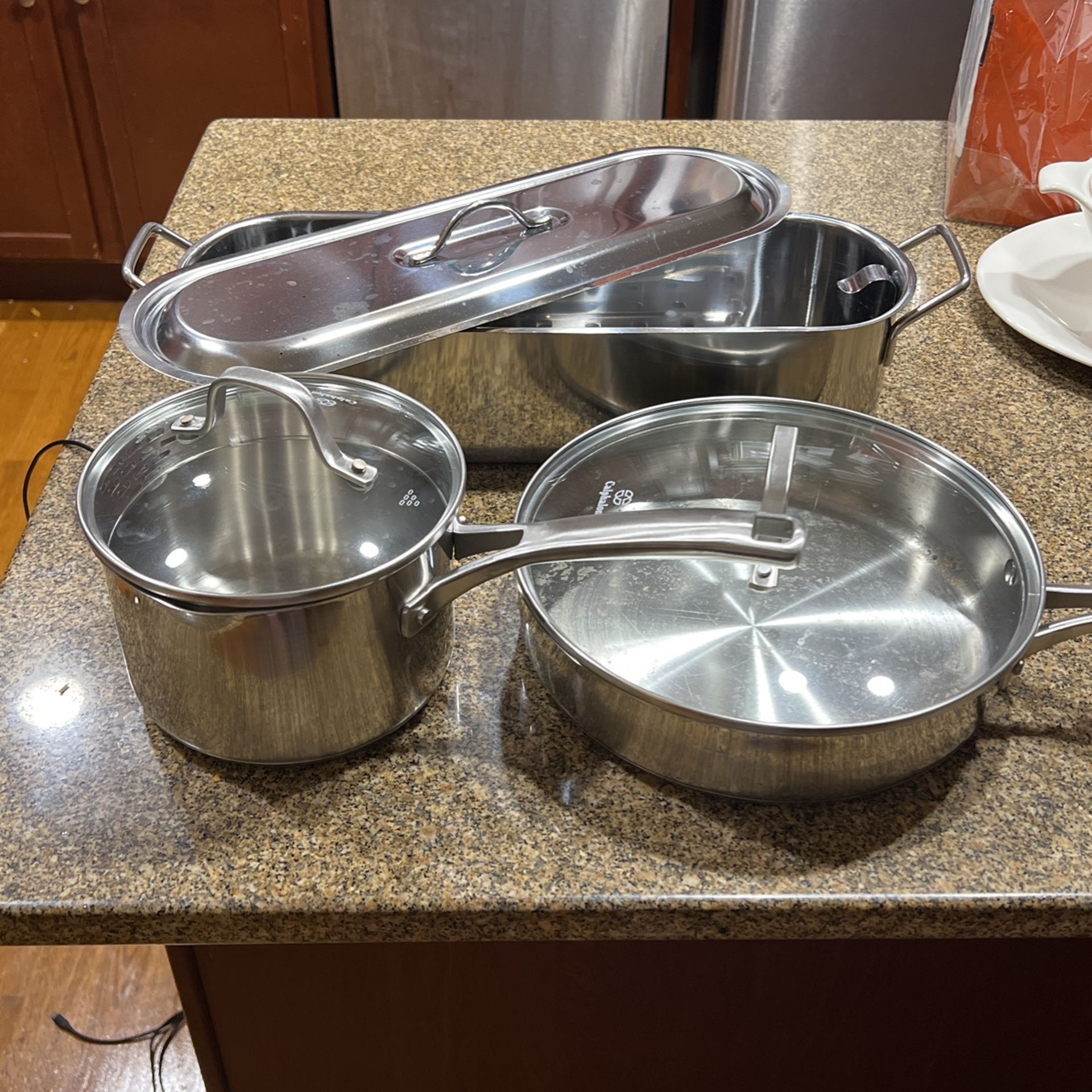 Calphalon 8 Cup Sauce Pan, 2 Quart Saute Pan And Fish Poacher 