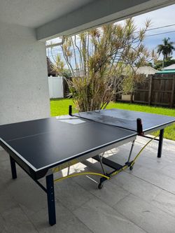 Ping pong table with paddle and ball
