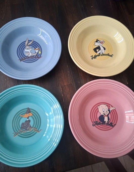 Vtg. Fiesta Ware Homer Laughlin Looney Tunes 10” Plates 1994 Set Of 4 Bugs Porky