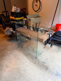 Glass Console Table with Wood Shelf
