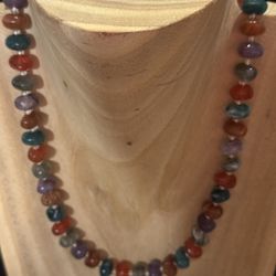 Vintage Avon 22” Multi Color Beaded Lucite Necklace With Spring Ring Clasp