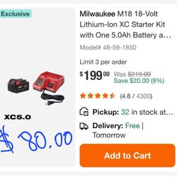 (NEW) Milwaukee M18 5.0 Battery With Charger