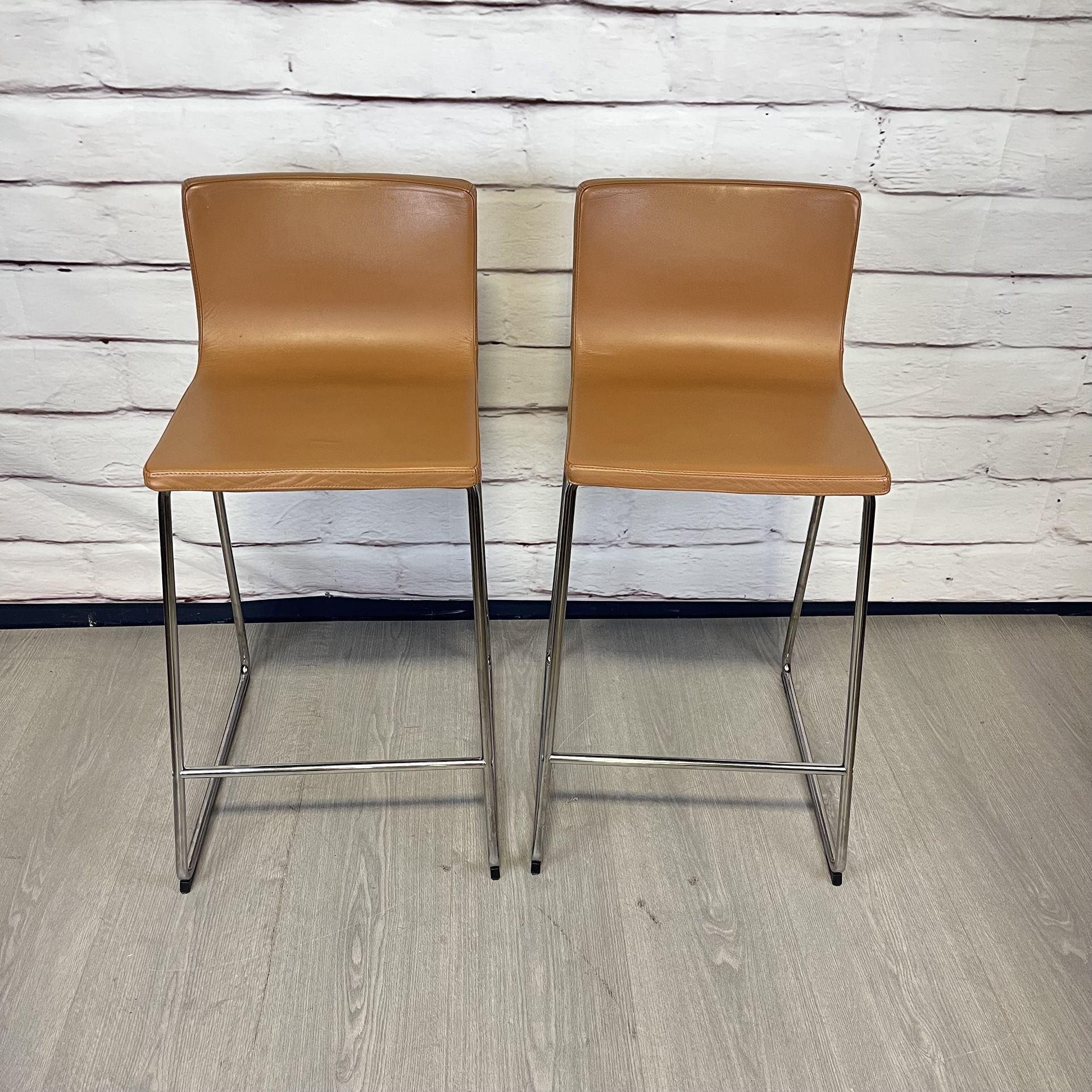 Ikea Brown Faux Leather Bar Stools 2pc