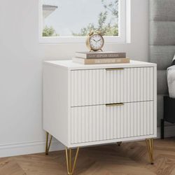 ✨ 2 Brand New Modern White Nightstands w/ Gold Legs – Still in Box! (Set of 2)
