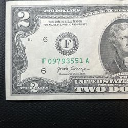 $2 Dollar Bill Note 