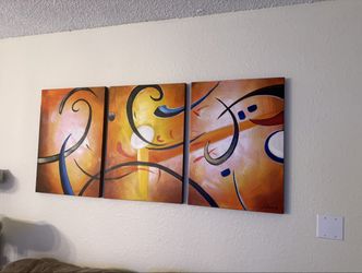 Abstract triptych wall art – 3 panels, orange/gold