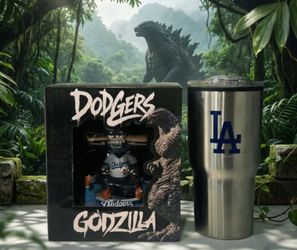 LA Dodgers Godzilla Bobblehead and Dodger Tumbler