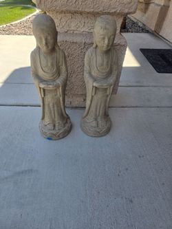 Pair of Concrete Buddhist Monk Garden Statues