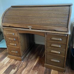 Antique Solid oak Roll Top desk Arts Crafts Western Decor