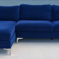 Free Delivery! Majestic Blue Velvet L Shaped Sectional 