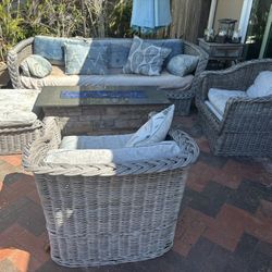 Vintage Italian Braided Wicker Sofa, chairs, And Ottoman 