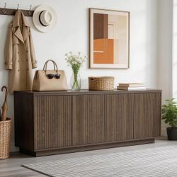 68.5" Wood 4-Door TV Stand Storage Cabinet - CHOCOLATE  Vertical fluted doors and concealed pulls define the clean structure of this four-d