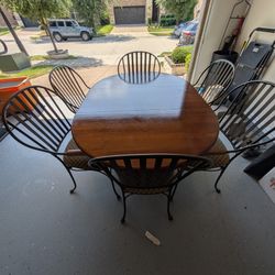 Richardson Brothers Oak & Iron Extendable Dining Set with 6 Chairs