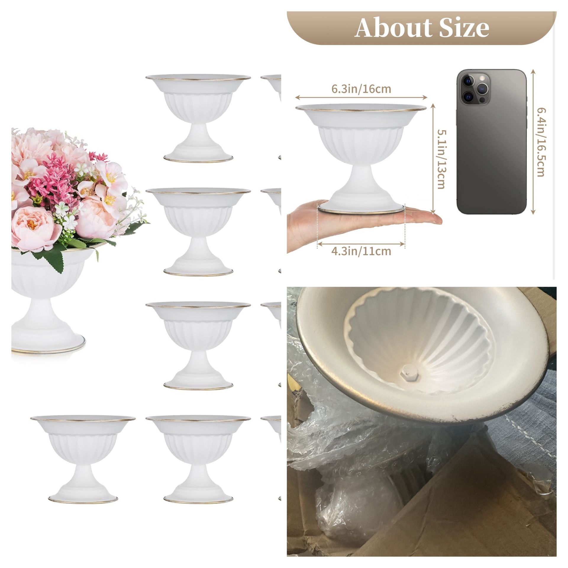 White Flower Arrangements Pot Vase for Wedding Centerpieces Tables - 10 Pcs Small Metal Flower Planter Urn Vase Pot for Weddings Party Bi