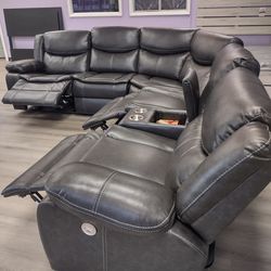 New power section on sofa with three power recliners on sale now don't miss