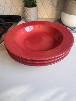 Red Ceramic Pasta Bowls Set of 3