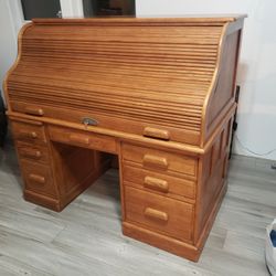 Vintage Solid Oak Roll-Top Desk by Aspen Classic – Locking Tambour, Excellent Condition