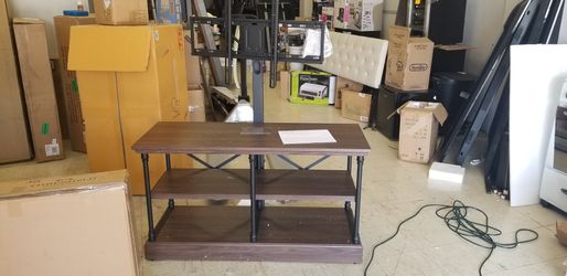Conway Wood TV Stand with Cast Iron TV Mount - Dark Drown